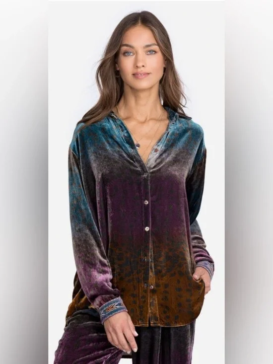 Johnny Was OMbré Cheetah Vělvet Oversized Shirt size M - Picture 1 of 11